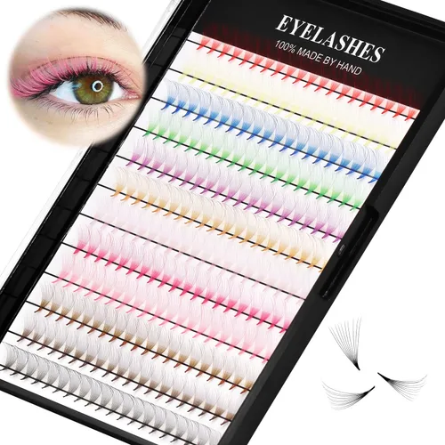 12 colores mezclados, 240 abanicos prefabricados 10D, extensiones de pestañas naturales de volumen largo, suaves y ligeras, coloridas pestañas