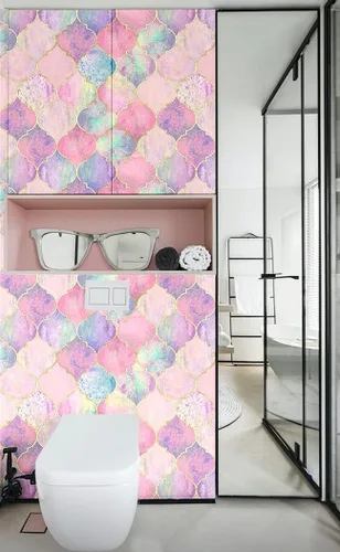 Miniatura 4 de Blooming Wall DPY40 - Papel tapiz de enrejado multicolor rosa autoadhesivo extraíble para decoración de pared