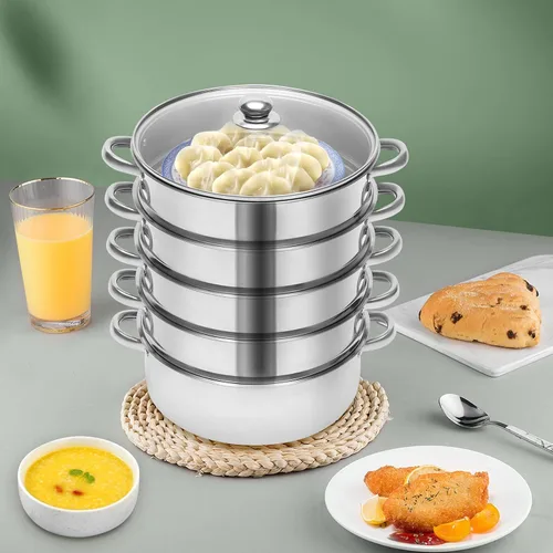 Miniatura 4 de Olla de vapor para cocinar, olla de vapor de acero inoxidable de 5 niveles de 10.2 in/10 pulgadas, utensilios de cocina de cocción de carne y 26 cm.