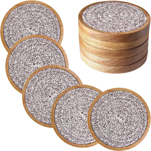 Miniatura 9 de Eykao Paquete de 5 posavasos absorbentes para bebidas, posavasos tejidos de 4.3 pulgadas para mesas de café, posavasos de madera para protección
