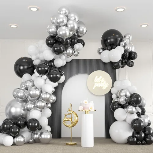 Miniatura 15 de 136 piezas de kit de arco de globos de color rosa eléctrico y negro con globos transparentes - 18/12/10/5 pulgadas de guirnalda gótica