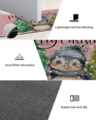 Miniatura 3 de Tapete de baño de pingüino navideño para bañera, antideslizante, de secado rápido y absorbente, tierra de diatomeas, ducha, fregadero, dormitorio