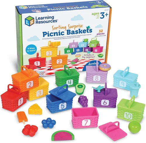 Learning Resources Cestas de pícnic Sorting Surprise - Actividades preescolares, comida de juego para niños pequeños, clasificación de colores,