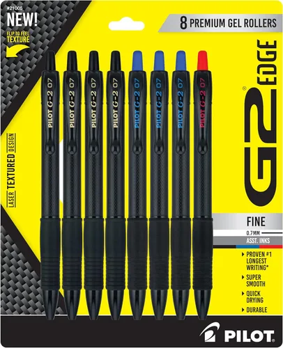 PILOT G2 Edge - Bolígrafos de gel premium surtidos, bolígrafos de punta fina de 0.7 mm, experiencia de escritura sensorial, caja de 8 unidades,
