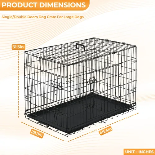 Miniatura 52 de PayLessHere - Jaula grande para perros y perrera para perros medianos y grandes, de metal, con doble puerta, plegable, para viajes, interior y Azul