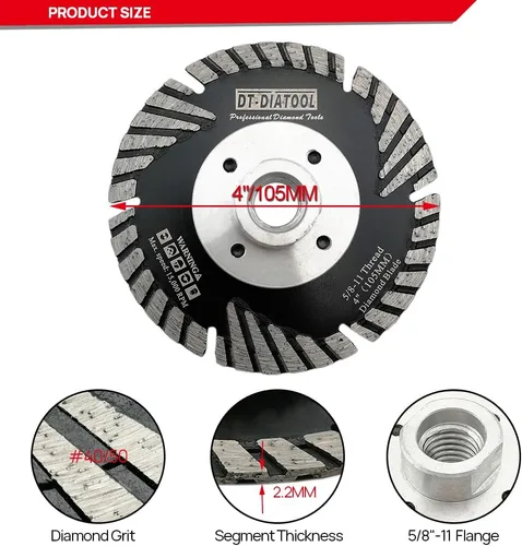 Miniatura 3 de DT-DIATOOL Hoja turbo de diamante de 4 pulgadas para cortar hormigón de mármol de granito con dientes de protección inclinados