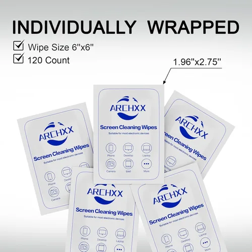 Miniatura 8 de ARCHXX Toallitas de limpieza para pantallas de electrónica, 120 unidades de 15,2 cm x 15,2 cm, limpiador de pantalla prehumedecido para pantallas