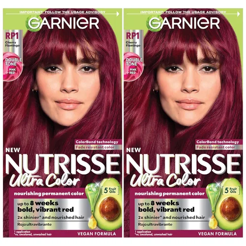 Garnier Nutrisse Ultra Color - Crema nutritiva para el cabello, RP1 rojo intenso oscuro rosado (Cherry Flamingo), tinte permanente para el cabello,