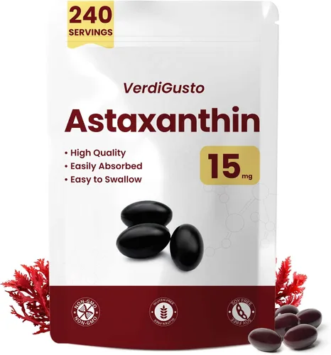 Astaxantina de 15 mg | 240 cápsulas blandas | Suplementos de astaxantina | Suministro para 8 meses | Apoyo antioxidante, salud de los ojos y la piel