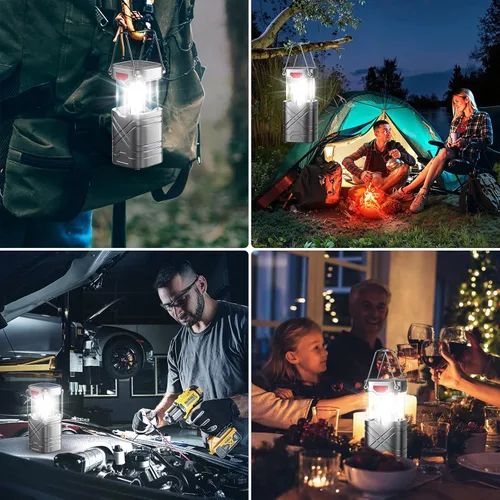 Miniatura 6 de LETMY Paquete de 4 linternas de camping, linternas LED recargables, linternas de huracán alimentadas por batería solar con 3 formas de alimentación