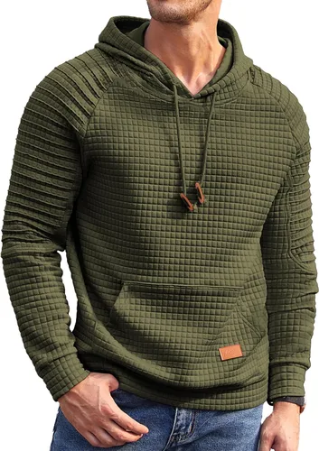 COOFANDY Sudadera con capucha para hombre, de manga larga, con cordón, de punto gofre, con bolsillo tipo canguro