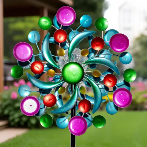 Miniatura 9 de Molinillo de viento solar de 360° con luces, girasol, jardín, decoración al aire libre, patio, césped, decoración artística para patio, molinos