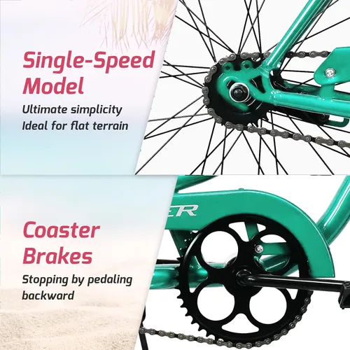 Miniatura 3 de Tracer Bicicleta de crucero de playa para adultos, ruedas de 26 pulgadas, freno de montaña de una sola velocidad, bicicleta doble para mujeres, M&F