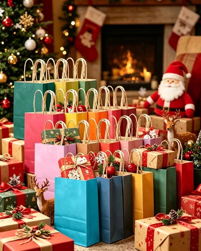 Miniatura 8 de qiqee Bolsas de regalo pequeñas de papel multicolor con asas a granel para fiesta arcoíris - 8.3"x6"x3.15" 100 piezas