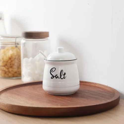 Miniatura 8 de Cuenco de sal de porcelana con tapa y cuchara de 12 onzas, fácil de limpiar (blanco)