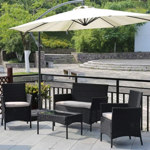 Miniatura 2 de Dkeli Juego de 4 muebles de patio al aire libre de mimbre con cojines gruesos y mesa, modernos juegos de conversación de sillas de ratán para patio