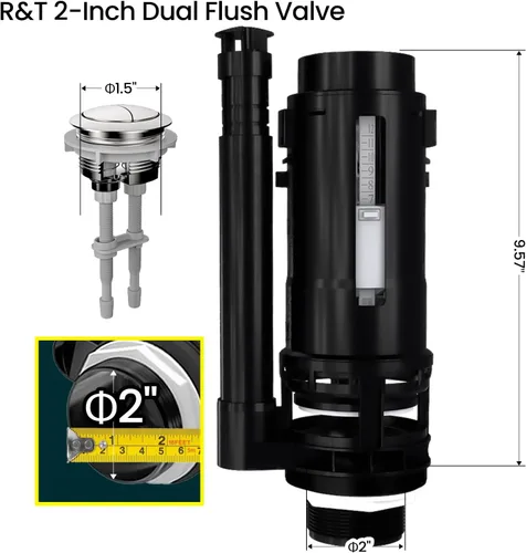 Miniatura 4 de R&T Válvula de descarga doble de 2 pulgadas con botón superior Kit de reparación de inodoro Tanque interior Kit de repuesto de válvula de descarga