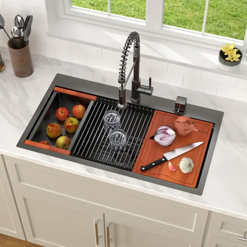 Miniatura 24 de Dcolora 33x22 Fregadero de cocina de acero inoxidable de 16 calibres, estación de trabajo de caída, fregadero de cuenco único grande, montaje