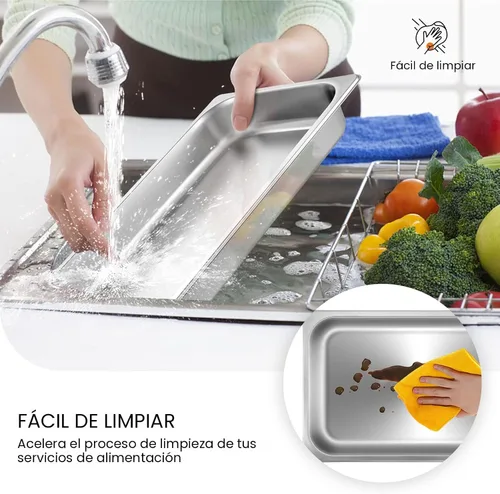 Miniatura 5 de VEVOR Paquete de 6 sartenes de acero inoxidable de tamaño completo, sartenes de mesa de vapor de 2.5 pulgadas de profundidad, sartenes comerciales