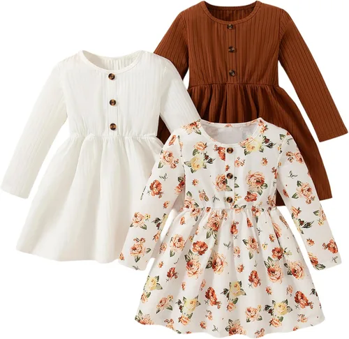 Miniatura 22 de Vestidos para niñas Vestidos para niñas pequeñas Paquete de 3 Vestido casual de fiesta con estampado patinador acampanado tipo A Vestido de verano