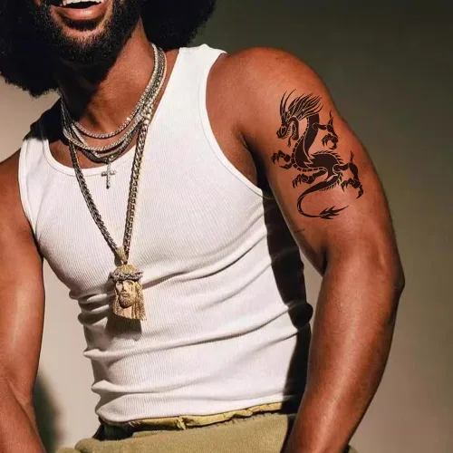 Miniatura 4 de 6 hojas de tatuajes temporales de tatuajes de garra de dragón volador negro, tótem y brazo, tatuajes falsos que se ven reales y duran mucho tiempo