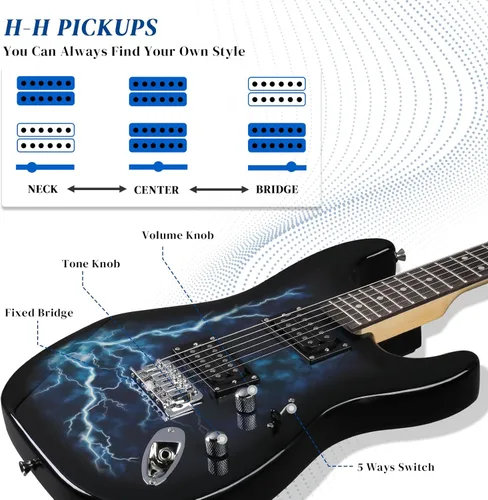 Miniatura 3 de Ktaxon - Guitarra eléctrica de 39 pulgadas, kit de guitarra de cuerpo sólido de tamaño completo con pastillas H-H de 6 cuerdas para principiantes