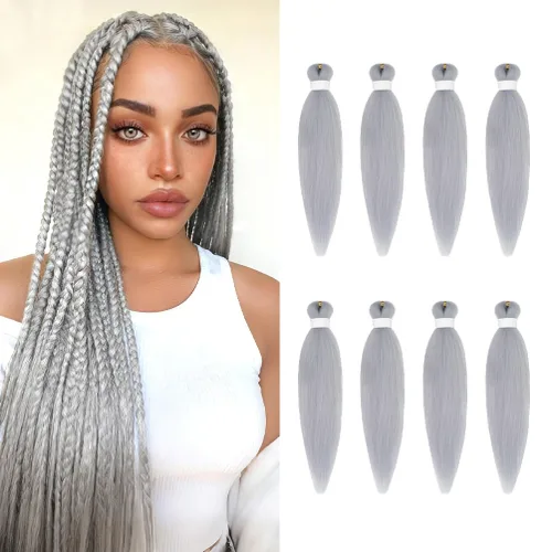 Miniatura 58 de 8 paquetes de extensiones preestiradas - 16 pulgadas de cabello trenzado premium, 55G/paquete, sin picazón, fijación en agua caliente, textura Perm