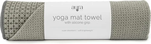 S&T INC. Toalla para esterilla de yoga con agarre antideslizante, agarre de silicona mejorado, suave y absorbente para gimnasio, pilates y yoga Gris