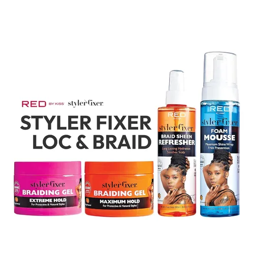 Miniatura 6 de Red by Kiss Gel para Trenzas de Fijación Extrema Styler Fixer para Trenzas de Caja y Cornrows, Hidratante, Acondicionador, Control de Encrespamiento