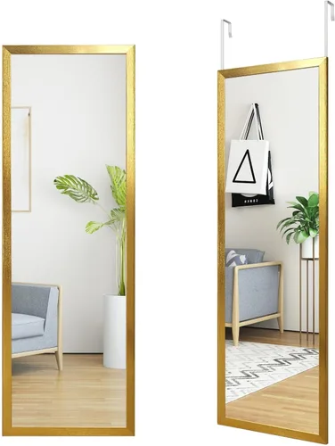 Miniatura 10 de whitebeach Espejo de puerta colgante, espejo de cuerpo completo de pared de longitud completa 44"x16" dorado montado en la pared sobre la puerta