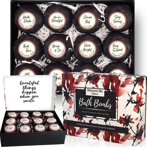 Bombas de baño para mujer, relajantes con mensajes inspiradores, 12 bombas de baño naturales y orgánicas con aceites esenciales y manteca de karité