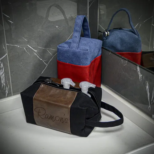 Miniatura 6 de Neceser personalizado para hombres, kit de afeitado de cuero de lona para padrinos de boda, nombre grabado/inicial, bolsa de viaje hecha a mano