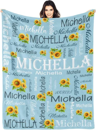 Miniatura 17 de Manta personalizada con nombre, manta personalizada con nombre, mantas personalizadas con texto, mantas de girasol, regalo personalizado para el día