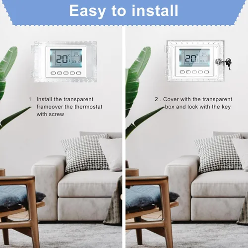 Miniatura 6 de Caja de bloqueo de termostato universal con llave, protector de termostato grande transparente para pared, cubierta de termostato con cerradura