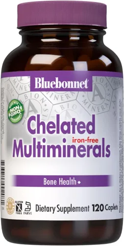 Bluebonnet Nutrition Multiminerales quelados de alta potencia (sin hierro), minerales quelados Albion, sin soja, sin gluten, sin OMG, certificado