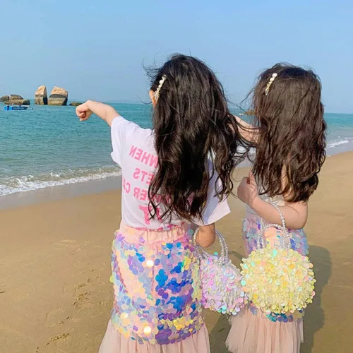 Miniatura 4 de Vestido de lentejuelas con cola de sirena para bebés y niñas, vestido de tul para cumpleaños, vestido casual de playa, ropa de fiesta