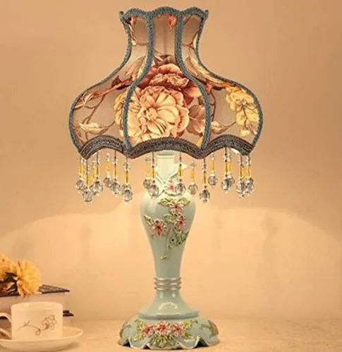 Miniatura 2 de Tiffany Estilo Dimmable Lámpara de mesa Victoriana Jeweled Lámpara de escritorio Floral Tela Art+Resina (amarillo)