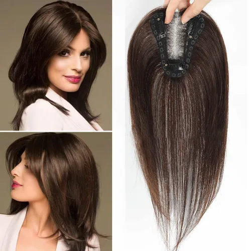 Miniatura 25 de Aimeolyn Toppers de cabello para mujer, cabello humano real, sin flequillo, extensiones de cabello superior para adelgazar, base de encaje Haisr