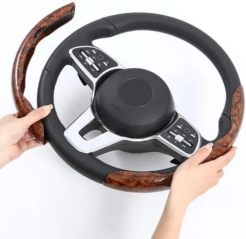 Miniatura 3 de Funda para volante de automóvil segmentado de grano de madera con forro antideslizante, ajuste universal para la mayoría de accesorios interiores