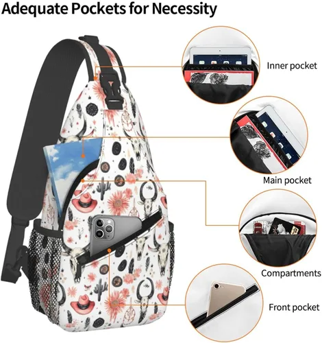 Miniatura 4 de Small Crossbody Bags for Women Men - Vintage Cowboy Skull Print Adjustable Shoulder Bag Fanny Packs Belt Sling Bag Crossbody Purses Backpack for