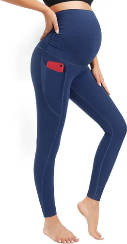 Ewedoos Leggings de maternidad sobre el vientre con bolsillos, cintura alta, leggings de embarazo para mujer, pantalones de yoga de maternidad