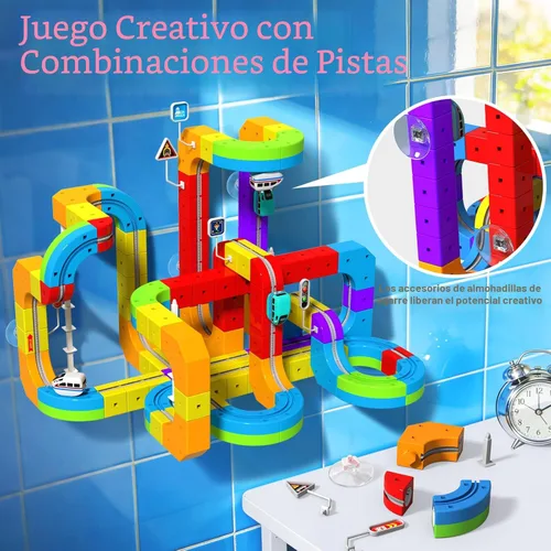 Miniatura 5 de Juego de tren eléctrico para niños, 110 piezas de pista de carreras 3D con tren eléctrico, señales de tráfico, juguetes de tren STEM, regalos