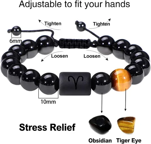 Miniatura 3 de SUMMER LOVE Father's Day Gifts Zodiac Bracelet for Men Women 10mm Natural Black Onyx Stone Star Sign Constellation Beaded Protection Bracelet