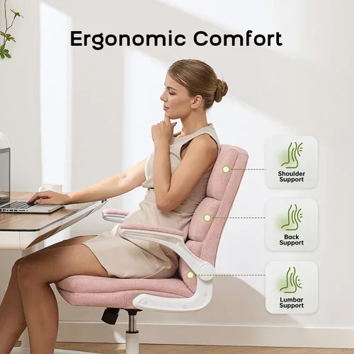 Miniatura 3 de amseatec Silla de Oficina Ajustable Silla de Escritorio Respaldo Medio Ejecutiva Cómoda de Tela Ergonómica Soporte para la Espalda Silla de Rosa