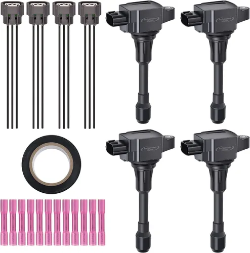 Juego de 4 bobinas de encendido y conector hembra arnés de enchufe compatible con Infiniti Frontier Altima Versa Sentra NV200 Rogue FX50 QX60 QX70