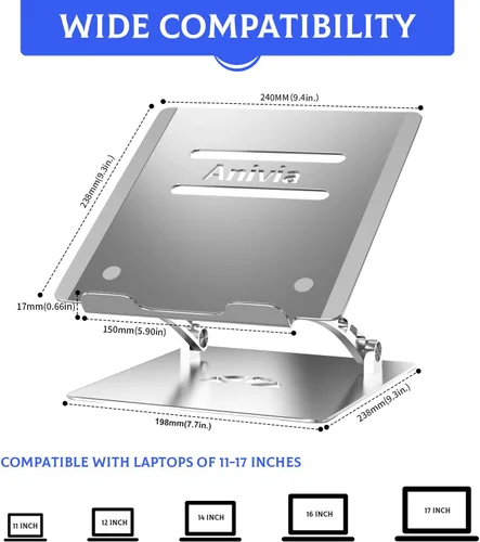 Miniatura 4 de Anivia Soporte ajustable para computadora portátil, plegable, soporte de metal compatible con computadora portátil de 10 a 17 pulgadas, gris espacial