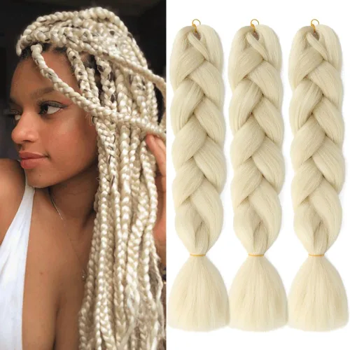 Extensiones de cabello rubio trenzado de 24 pulgadas, 3 paquetes de cabello sintético Jumbo trenzado de alta temperatura, trenzas Twist Crochet para