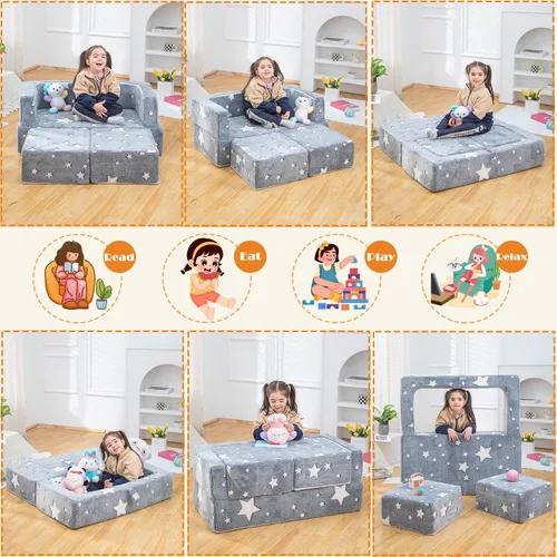 Miniatura 8 de Sofá de juegos para niños 3 en 1, modular, sillón de espuma para niños y niñas, sofá convertible para tumbona, sofá plegable para niños, sofá