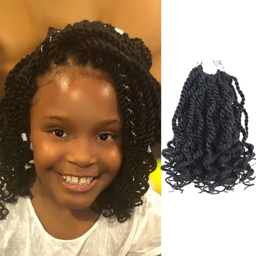 Pelo de ganchillo de 6 pulgadas, 8 paquetes de trenzas onduladas senegalesas de ganchillo con extremos rizados, preenlazadas, trenzas retorcidas 2
