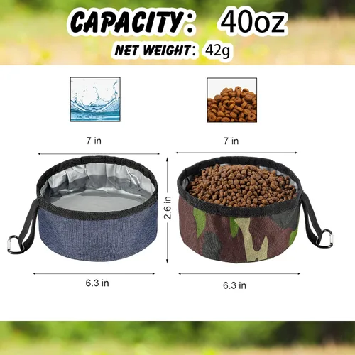 Miniatura 4 de Meanplan Paquete de 2 tazones portátiles plegables para perros, plato portátil de viaje para cachorros, cuenco de agua y comida para mascotas